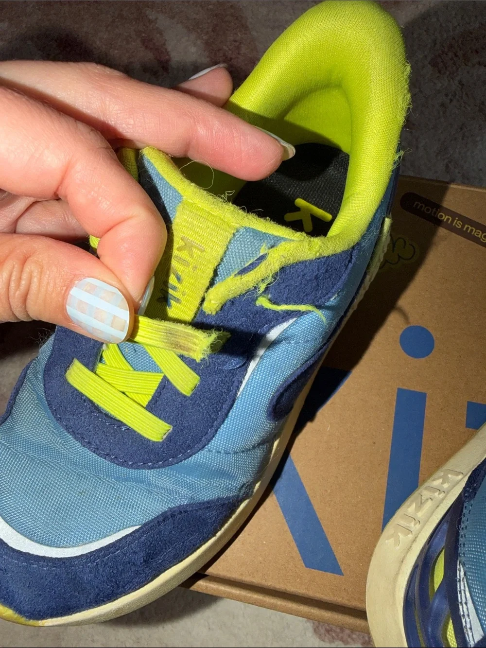 Kizik Kids Blue and Neon Yellow Athletic Play Sneakers
